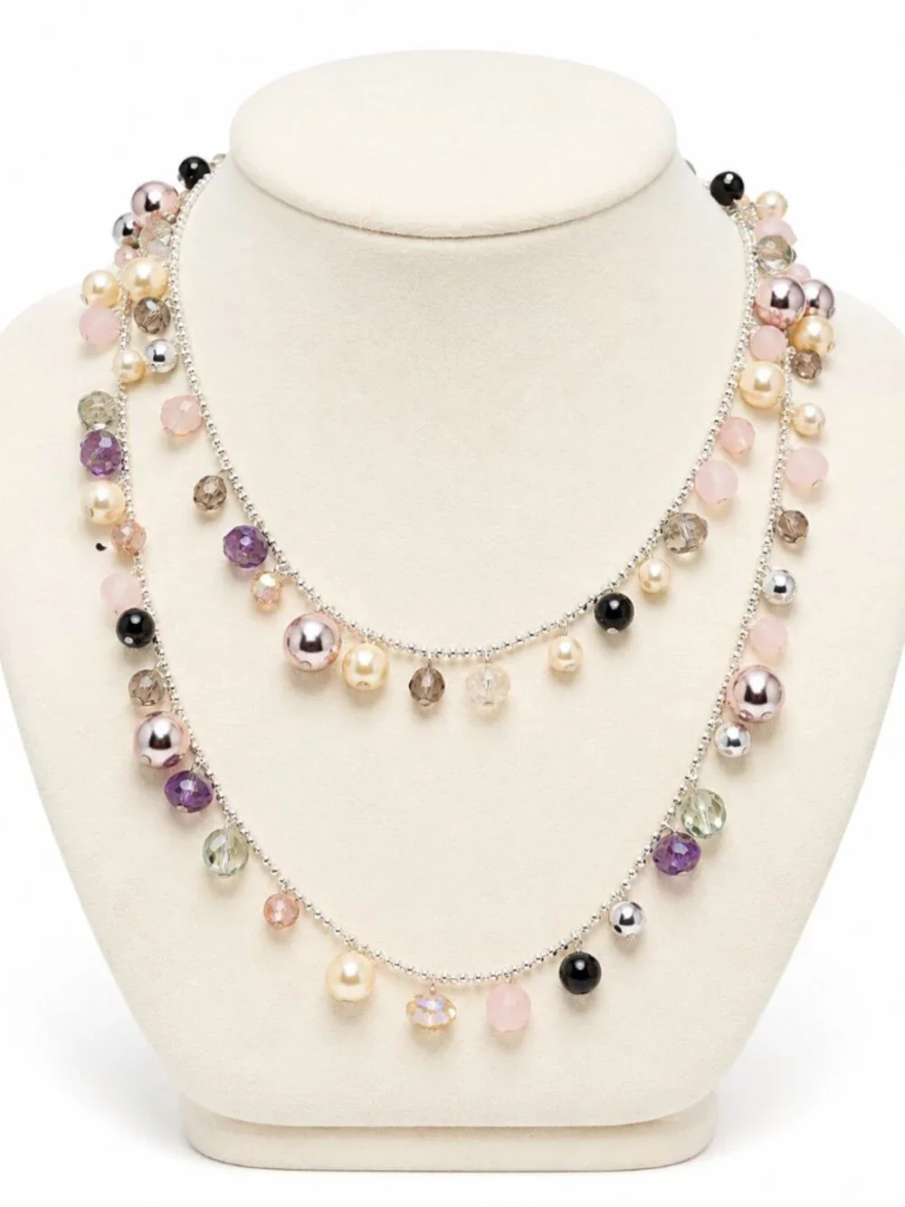 Silver-Tone Multicolor Beaded Station Necklace
